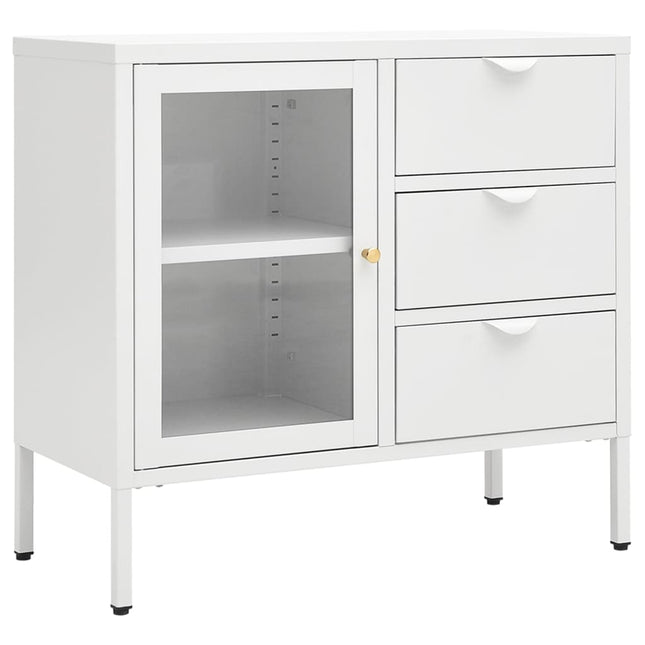 Credenza Bianca 75x35x70 cm in Acciaio e Vetro Temperato