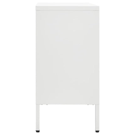 Credenza Bianca 75x35x70 cm in Acciaio e Vetro Temperato