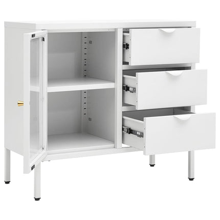 Credenza Bianca 75x35x70 cm in Acciaio e Vetro Temperato