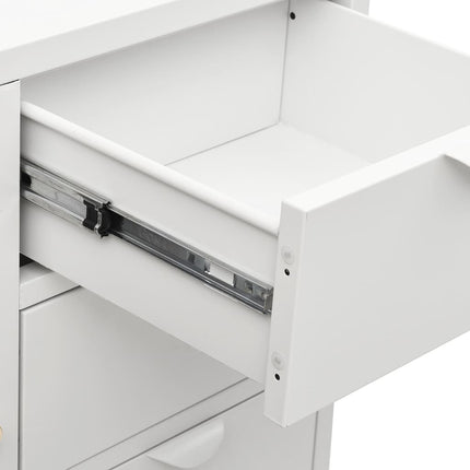 Credenza Bianca 75x35x70 cm in Acciaio e Vetro Temperato