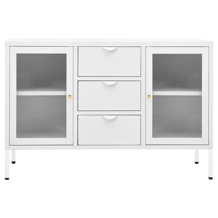 Credenza Bianca 105x35x70 cm in Acciaio e Vetro Temperato