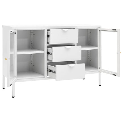 Credenza Bianca 105x35x70 cm in Acciaio e Vetro Temperato