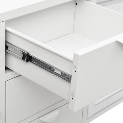 Credenza Bianca 105x35x70 cm in Acciaio e Vetro Temperato