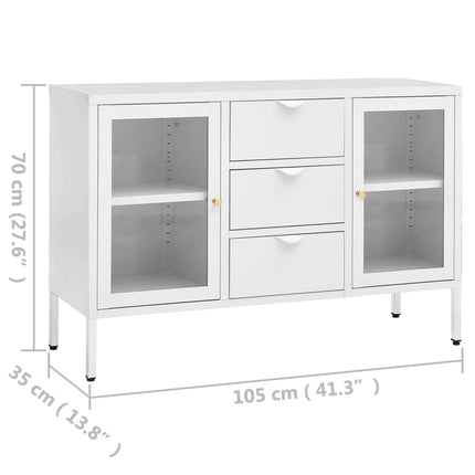 Credenza Bianca 105x35x70 cm in Acciaio e Vetro Temperato