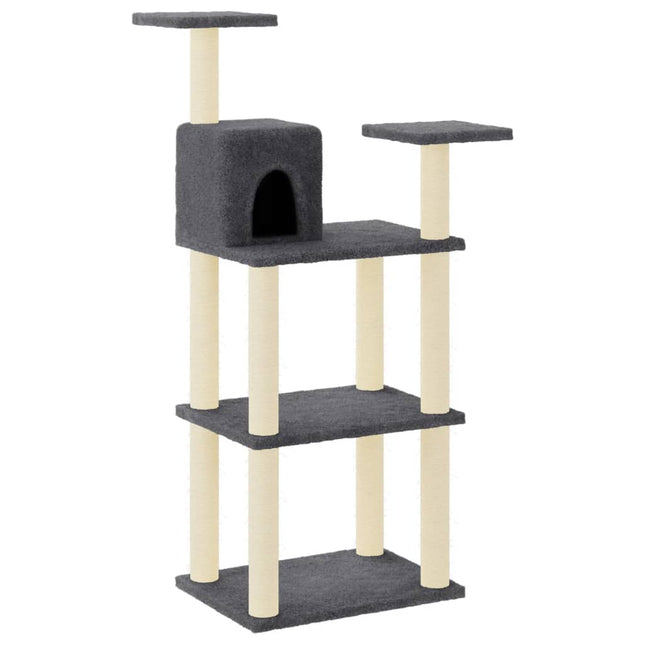 Albero per Gatti con Tiragraffi in Sisal Grigio Scuro 118,5 cm