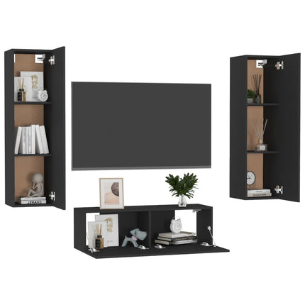 Set Mobili Porta TV 3 pz Nero in Legno Multistrato