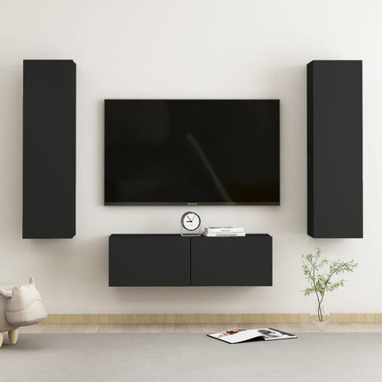 Set Mobili Porta TV 3 pz Nero in Legno Multistrato
