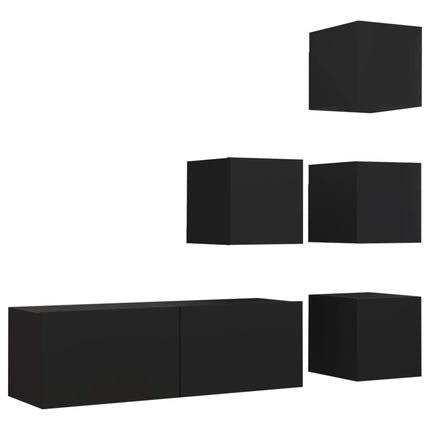 Set di Mobili Porta TV 5 pz Nero in Legno Multistrato