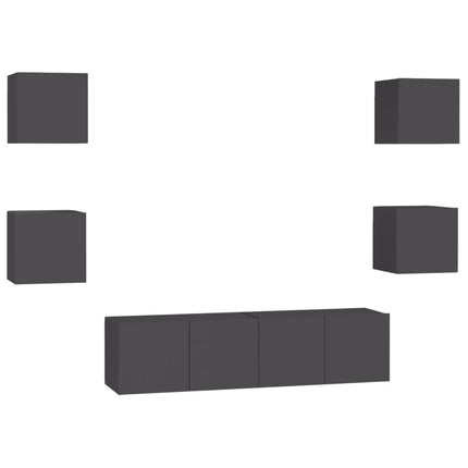 Set Mobili Porta TV 6 pz Grigio in Legno Multistrato
