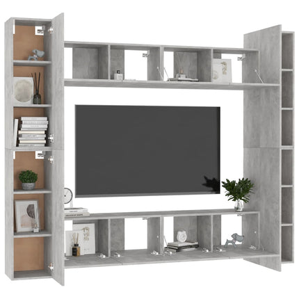 Set di Mobili Porta TV 8 pz Grigio Cemento in Legno Multistrato