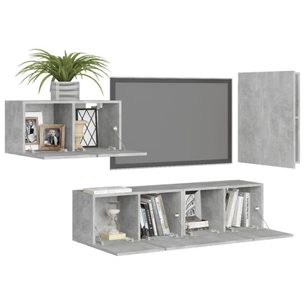Set di Mobili Porta TV 4 pz Grigio Cemento in Legno Multistrato