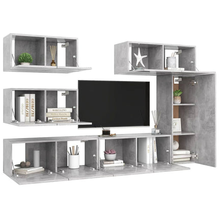 Set di Mobili Porta TV 6 pz Grigio Cemento in Legno Multistrato