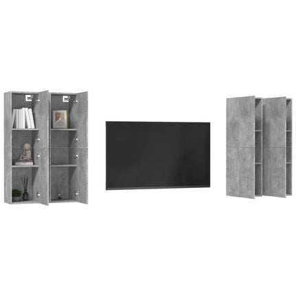 Mobili TV 4 pz Grigio Cemento 30,5x30x110 cm Legno Multistrato