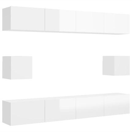 Set di Mobili Porta TV 6 pz Bianco Lucido in Legno Multistrato