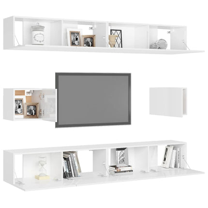 Set di Mobili Porta TV 6 pz Bianco Lucido in Legno Multistrato
