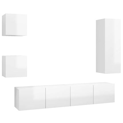 Set di Mobili Porta TV 5 pz Bianco Lucido in Legno Multistrato