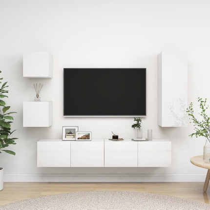 Set di Mobili Porta TV 5 pz Bianco Lucido in Legno Multistrato