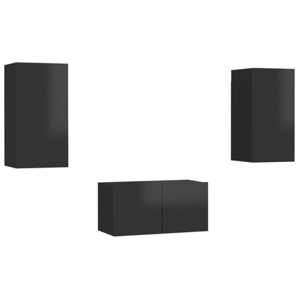 Set Mobili TV 3 pz Nero Lucido in Legno Multistrato