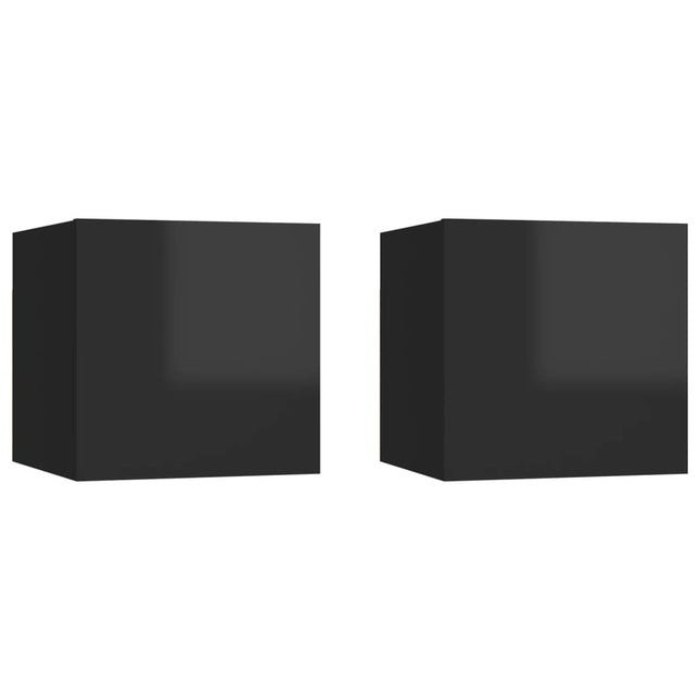 Comodini Nero Lucido 2 pz 30,5x30x30 cm in Truciolato