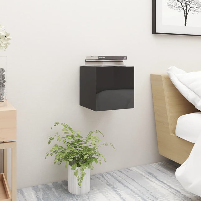 Comodini Nero Lucido 2 pz 30,5x30x30 cm in Truciolato