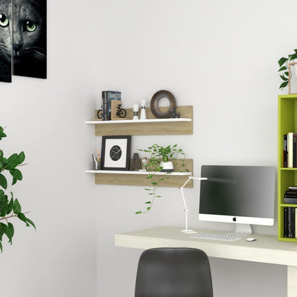 Mensole Muro 2pz Bianco e Sonoma 80x11,5x18cm Legno Multistrato