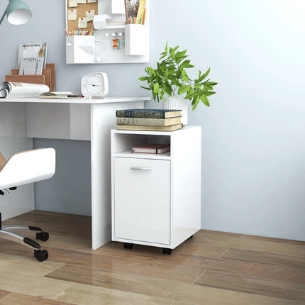 Credenza con Ruote Bianco Lucido 33x38x60 cm Legno Multistrato