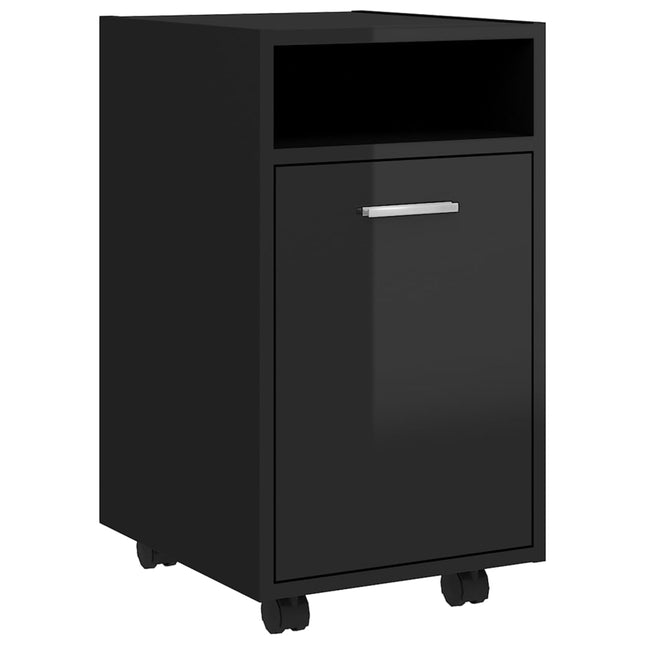 Credenza con Ruote Nero Lucido 33x38x60 cm Legno Multistrato