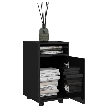 Credenza con Ruote Nero Lucido 33x38x60 cm Legno Multistrato