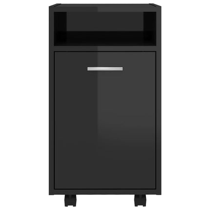 Credenza con Ruote Nero Lucido 33x38x60 cm Legno Multistrato