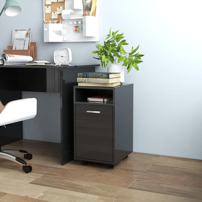Credenza con Ruote Nero Lucido 33x38x60 cm Legno Multistrato