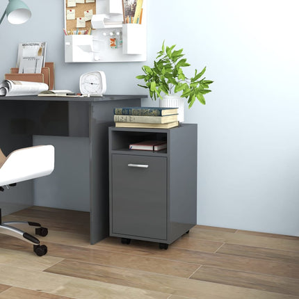 Credenza con Ruote Grigio Lucido 33x38x60 cm Legno Multistrato