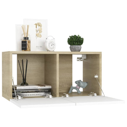 Mobile Porta TV Pensile Bianco e Rovere Sonoma 60x30x30 cm