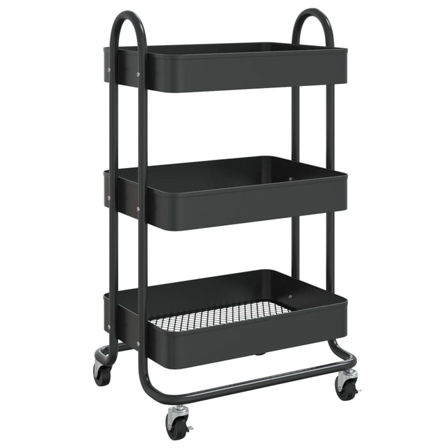 Carrello a 3 Livelli Nero 43x34x79 cm in Acciaio