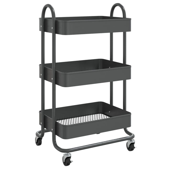Carrello a 3 Livelli Antracite 43x34x79 cm in Acciaio