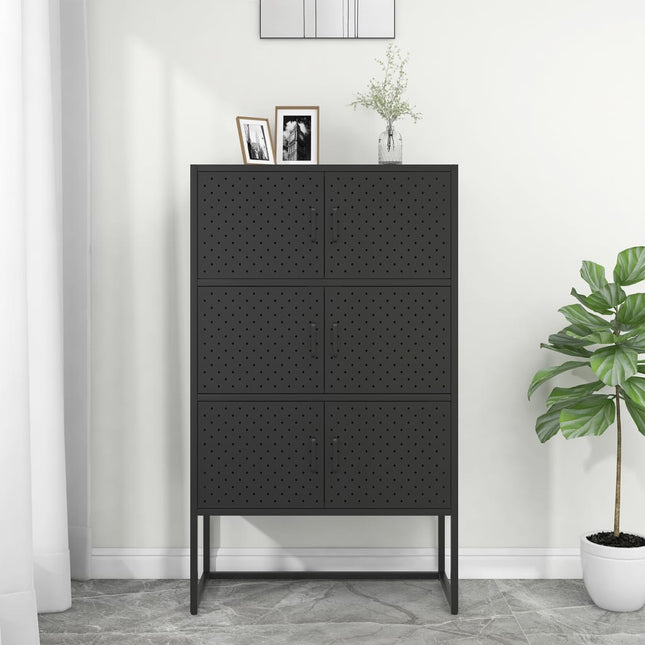Credenza Alta Nera 80x35x135 cm in Acciaio