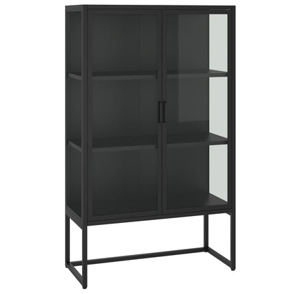 Credenza Alta Nera 80x35x135 cm in Acciaio e Vetro Temperato