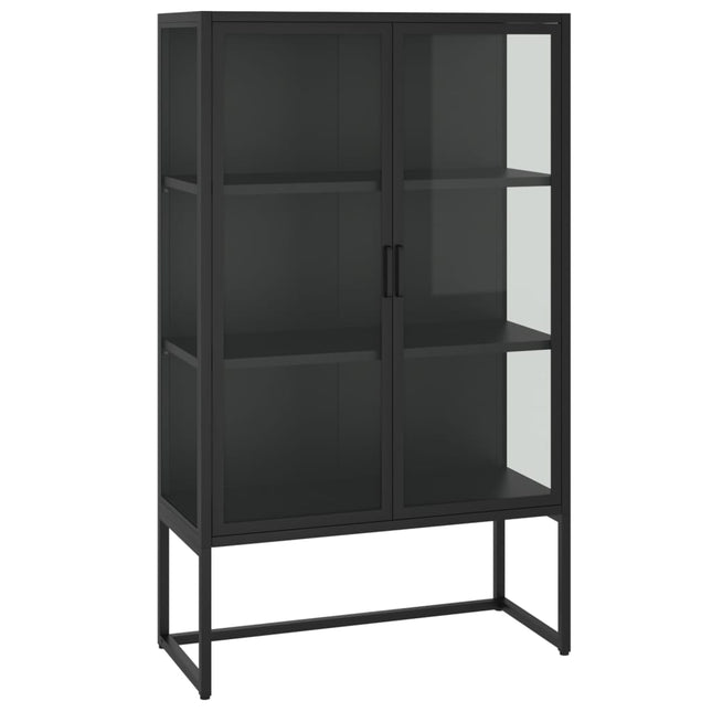 Credenza Alta Nera 80x35x135 cm in Acciaio e Vetro Temperato