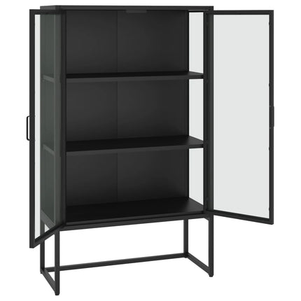 Credenza Alta Nera 80x35x135 cm in Acciaio e Vetro Temperato