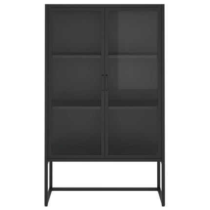 Credenza Alta Nera 80x35x135 cm in Acciaio e Vetro Temperato