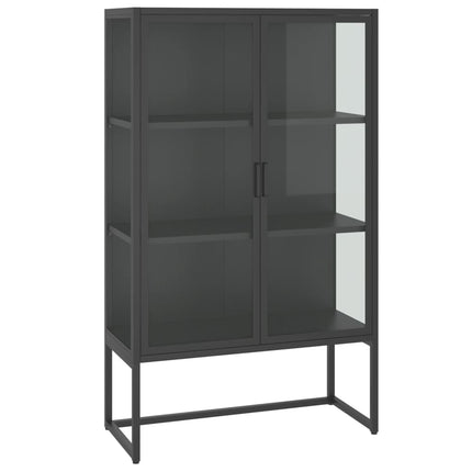 Credenza Alta Antracite 80x35x135 cm Acciaio e Vetro Temperato