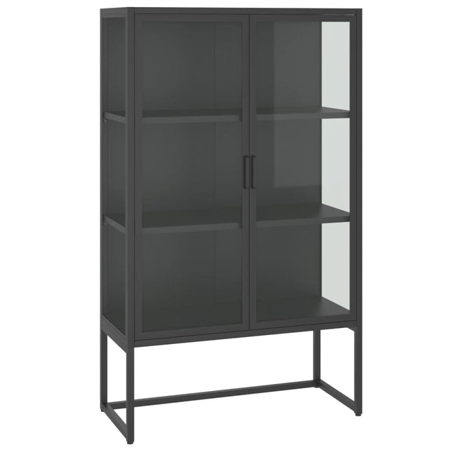 Credenza Alta Antracite 80x35x135 cm Acciaio e Vetro Temperato