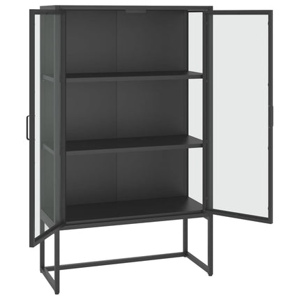 Credenza Alta Antracite 80x35x135 cm Acciaio e Vetro Temperato