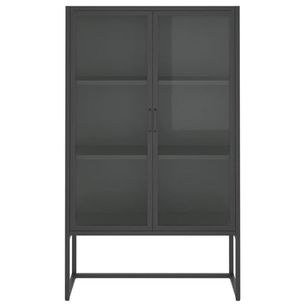 Credenza Alta Antracite 80x35x135 cm Acciaio e Vetro Temperato