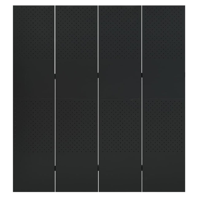 Paravento a 4 Pannelli Nero 160x180 cm in Acciaio