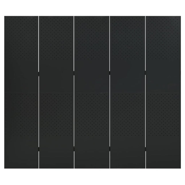 Paravento a 5 Pannelli Nero 200x180 cm in Acciaio
