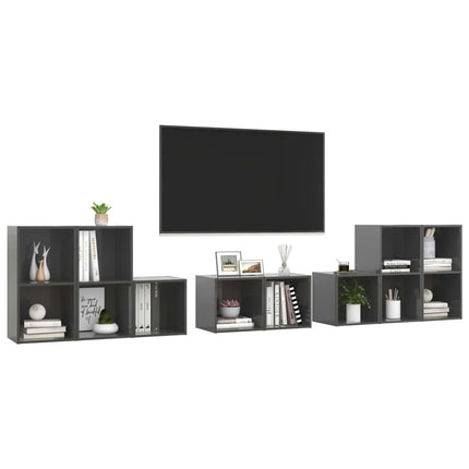 Set Mobili TV 8 pz Grigio Lucido in Legno Multistrato