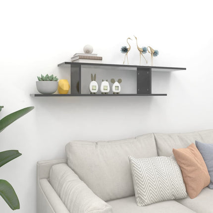 Scaffale TV Parete Grigio Lucido 125x18x23 cm Legno Multistrato