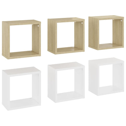 Mensole Parete a Cubo 6 pz Bianco e Rovere Sonoma 26x15x26 cm