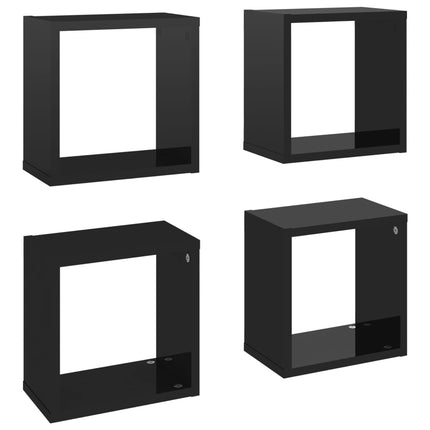Mensole Parete a Cubo 4 pz Nero Lucido 26x15x26 cm