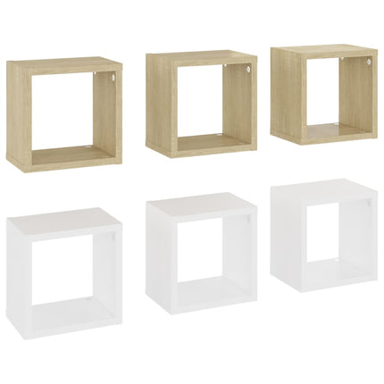 Mensole Parete a Cubo 6 pz Bianco e Rovere Sonoma 22x15x22 cm